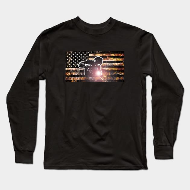 Welding Flag Sparks and Flames Long Sleeve T-Shirt by Jared S Davies